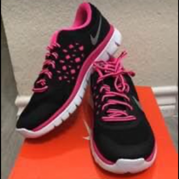NIKE girls flex athletic shoes black/pink size 6 - Picture 6 of 8